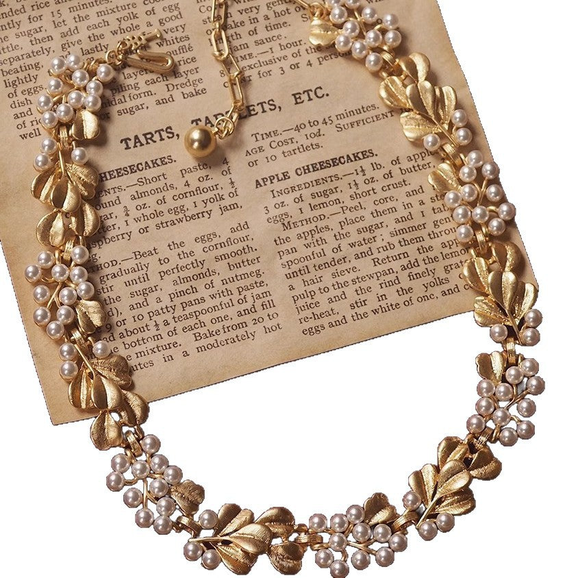 Mid-ancient Necklace Ginkgo Leaf Pearl Vintage Brushed Frosted