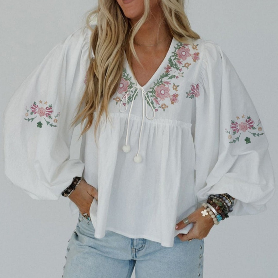 Sweet Floral Print Self-tie Chiffon Shirt