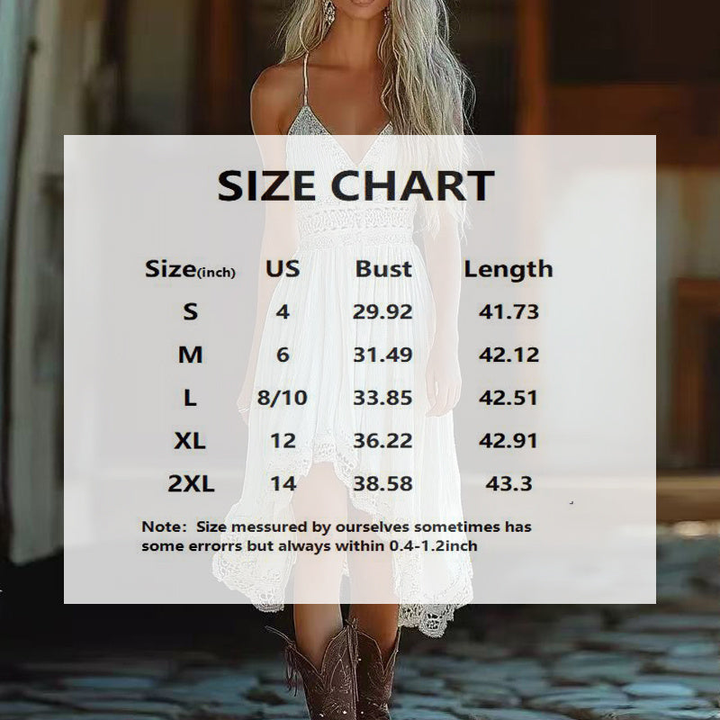 Women's Solid Color V-Neck Slip Dress With Asymmetrical Hem & Lace Trim - Bohemian Midi Dress For Summer