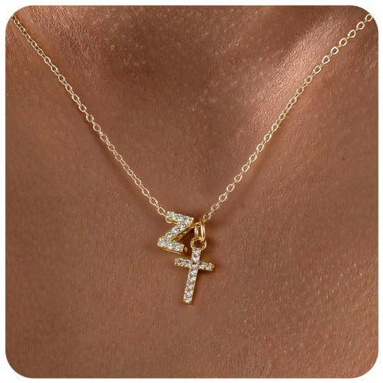 European And American Zircon Inlaid 26 Letter Necklace With Diamonds