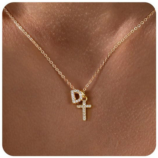 European And American Zircon Inlaid 26 Letter Necklace With Diamonds