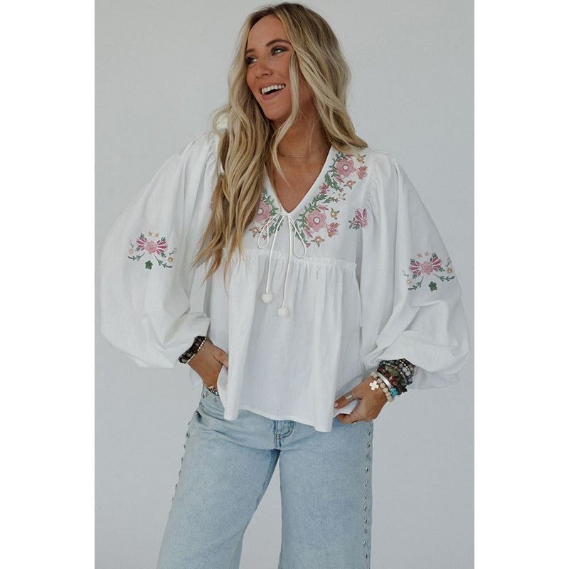 Sweet Floral Print Self-tie Chiffon Shirt