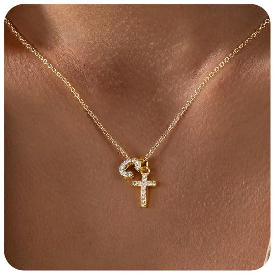 European And American Zircon Inlaid 26 Letter Necklace With Diamonds