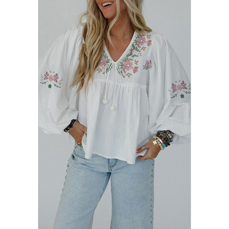 Sweet Floral Print Self-tie Chiffon Shirt