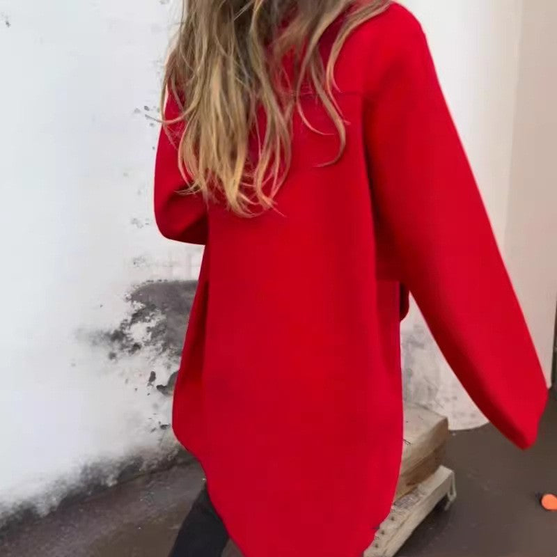 Autumn And Winter Women's Single Row Solid Color Mid-length Wool Woolen