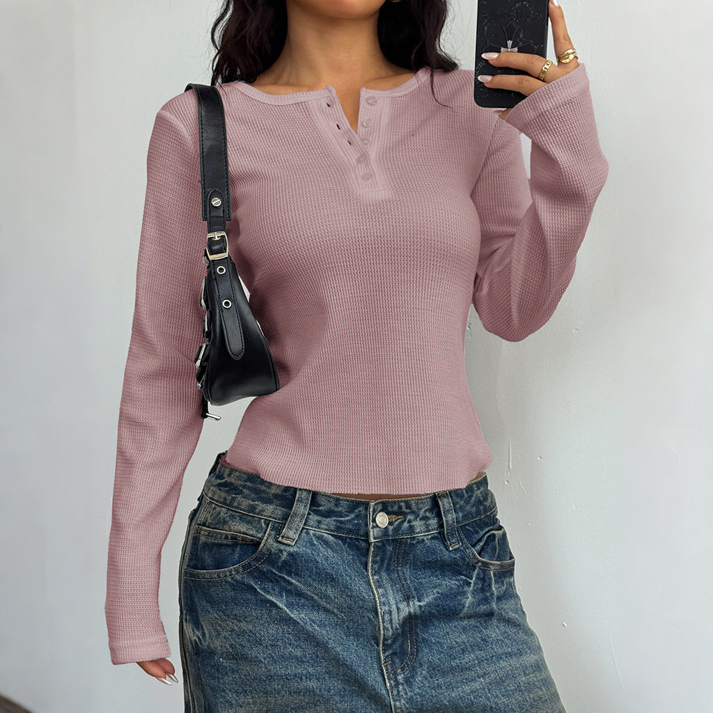 Hot Girl Style Button Long Sleeve Vest T-shirt For Women