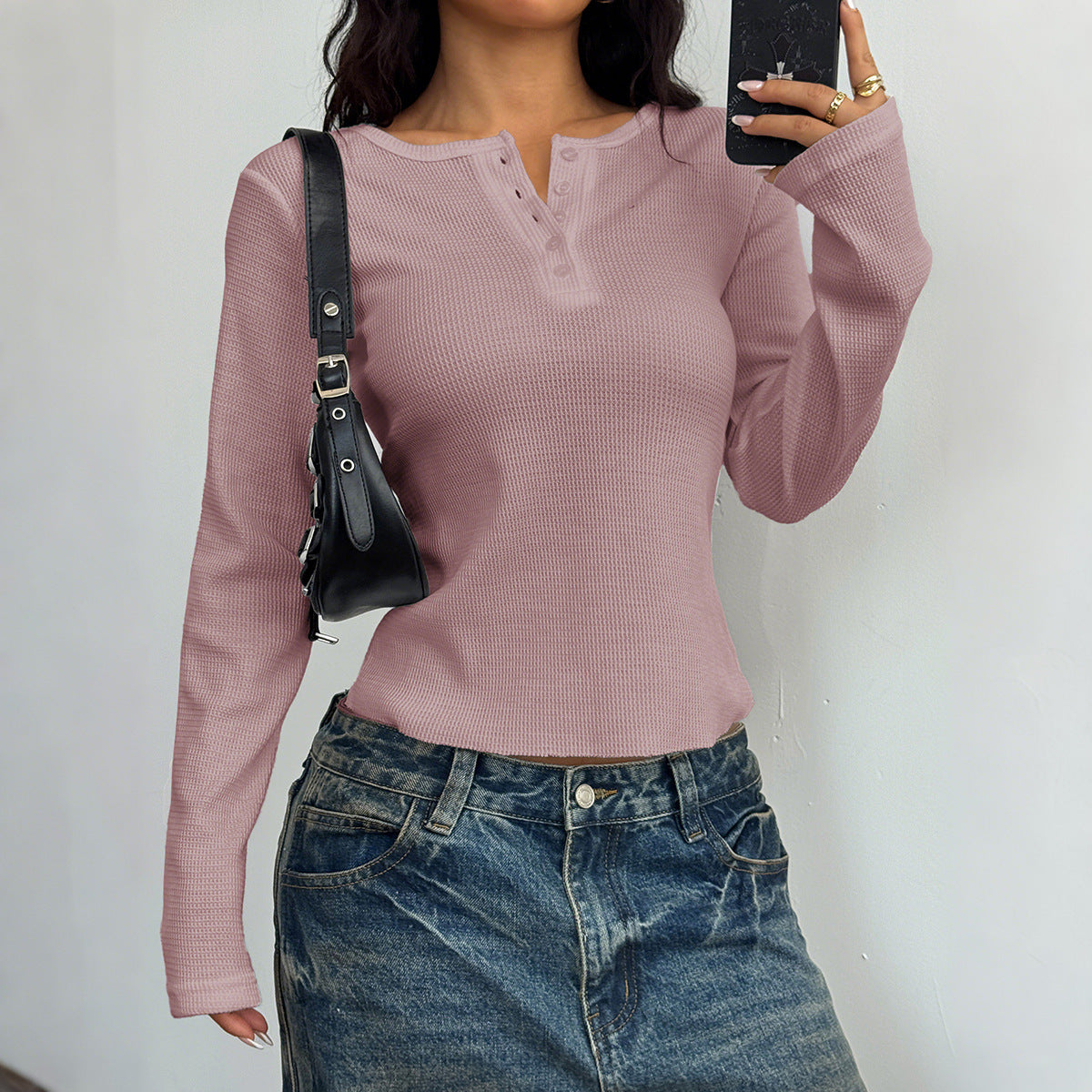 Hot Girl Style Button Long Sleeve Vest T-shirt For Women